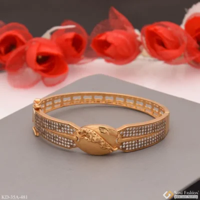 Jaguar With Diamond Best Quality Gold Plated Kada For Men - Image 2