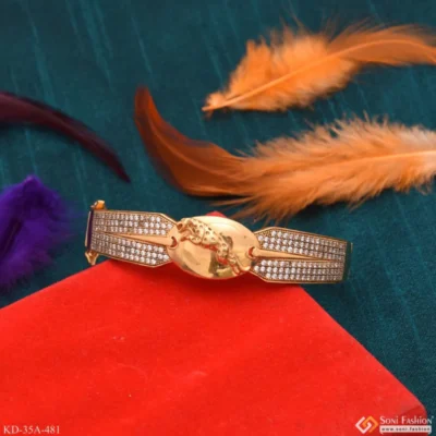 Jaguar With Diamond Best Quality Gold Plated Kada For Men - Image 3