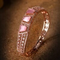 Saraf Jewellery,Rose Gold Plated Pink American Diamond Handcrafted Bracelet For Women & Girls (Free Size)