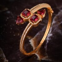 Saraf Jewellery, Gold Plated With Red American Diamond Studded Handcrafted Stylish Bracelet For Women And Girls (Free Size)