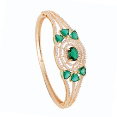 Saraf Jewellery, Gold Plated With Green American Diamond Studded Handcrafted Designer Bracelet For Women & Girls (Free Size) - Image 3