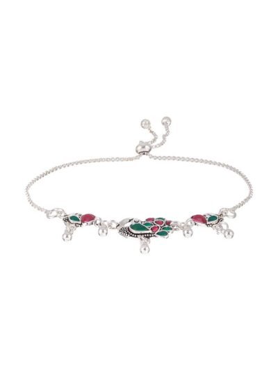 Set Of 2 Silver-Plated Stone-Studded Anklets (Adjustable) - Image 3