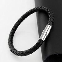 Leather Bracelet for Men Handcrafted Braided Black Leather Wrist Band Bracelet for Men and Boys
