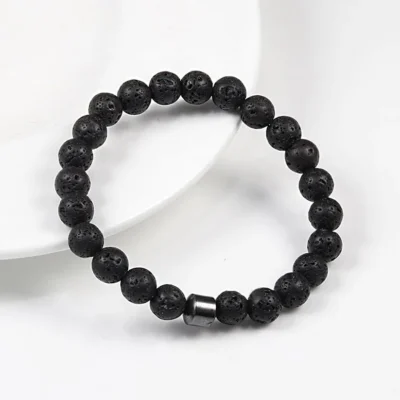 Bracelet for Men and Boys | 2 Pcs Combo of Black Nylon and Lava Rock Beads Bracelet (Combo) - Image 3
