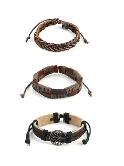 Leather Bracelet for Men Wide Brown Color Multi-Layred Leather - Image 5