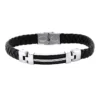Leather Bracelet for Men Black Wrist Bracelet Stainless Steel Black