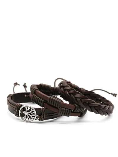 Leather Bracelet for Men Wide Brown Color Multi-Layred Leather - Image 3