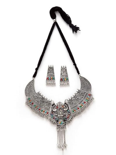 Shining Diva Fashion Latest Stylish Traditional Silver Necklace Jewellery Set for Wome - Image 3