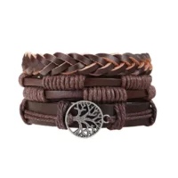 Leather Bracelet for Men Wide Brown Color Multi-Layred Leather