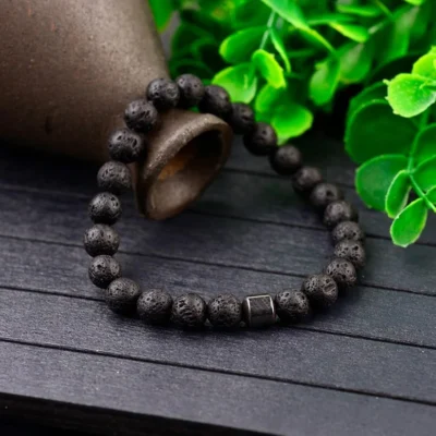 Bracelet for Men and Boys | 2 Pcs Combo of Black Nylon and Lava Rock Beads Bracelet (Combo) - Image 2