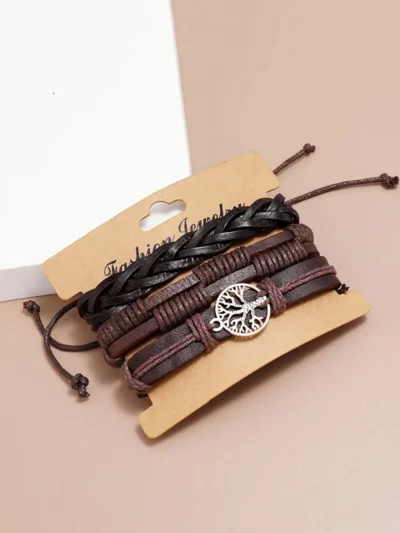 Leather Bracelet for Men Wide Brown Color Multi-Layred Leather - Image 4