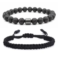 Bracelet for Men and Boys | 2 Pcs Combo of Black Nylon and Lava Rock Beads Bracelet (Combo)