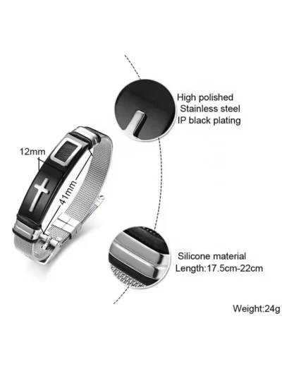 Western Style Cross Design Printed Causal Wear Wristband Opening Bracelet for Men and Boys - Image 6