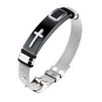 Western Style Cross Design Printed Causal Wear Wristband Opening Bracelet for Men and Boys