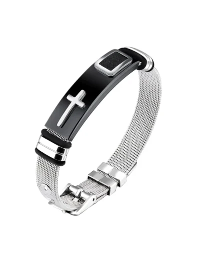 Western Style Cross Design Printed Causal Wear Wristband Opening Bracelet for Men and Boys