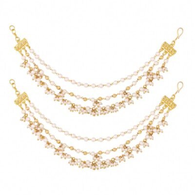 22K Gold Plated Golden Elegance Triple Strand Pearl Ear Chain (Adjustable) - Image 3