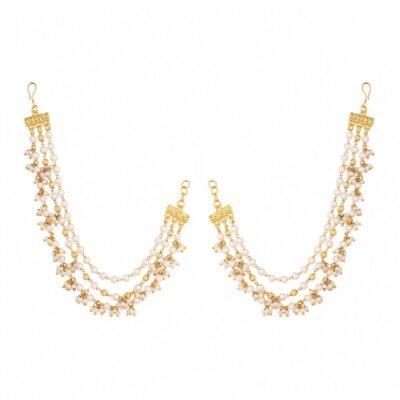 22K Gold Plated Golden Elegance Triple Strand Pearl Ear Chain (Adjustable) - Image 4