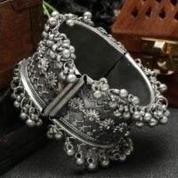 YouBella Jewellery for Women Celebrity Inspired Oxidised Silver Plated Cuff Bracelet Bangle for Women and Girls