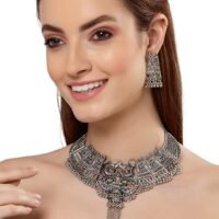 Shining Diva Fashion Latest Stylish Traditional Silver Necklace Jewellery Set for Wome