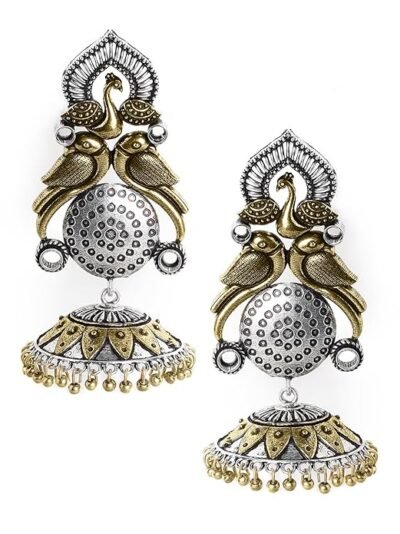 Rubans 18K Gold-Plated Kundan Studded Multi-Color Beaded Handcrafted Chandbali Earrings