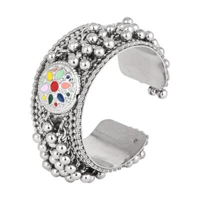 Navratri Ethnic Silver Oxidised Afghani Ghungroo with Colorful Design Adjustable - Image 3