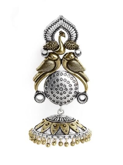 Rubans 18K Gold-Plated Kundan Studded Multi-Color Beaded Handcrafted Chandbali Earrings - Image 5