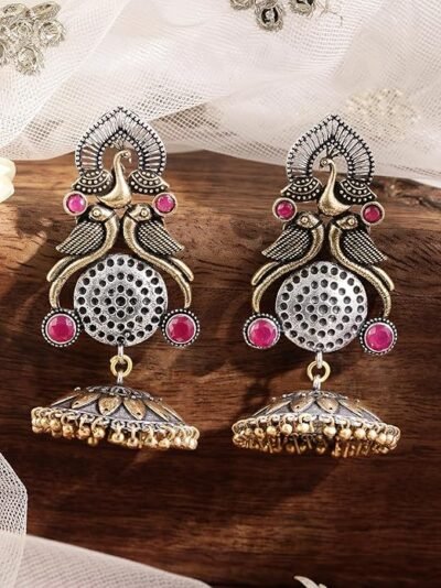 Rubans 18K Gold-Plated Kundan Studded Multi-Color Beaded Handcrafted Chandbali Earrings - Image 3