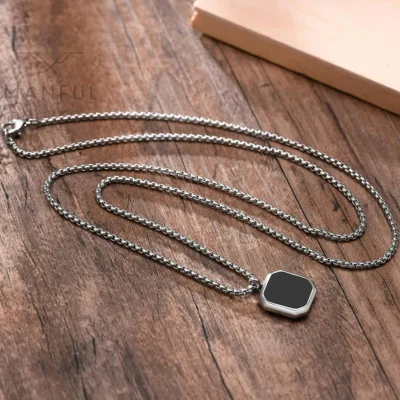 Fashion Black Pendants For Men | Geometric Square Shaped Pendant Necklace - Image 3