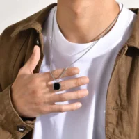 Fashion Black Pendants For Men | Geometric Square Shaped Pendant Necklace