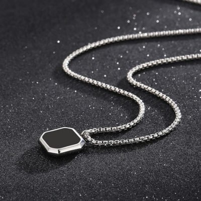 Fashion Black Pendants For Men | Geometric Square Shaped Pendant Necklace - Image 2