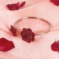 Premium Rosegold Plated Floral Rose Motif Cuff Bracelet With Ruby Red Stones -Adjustable & Comfort Fit For All Wrist Sizes
