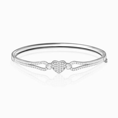 Silver Zircon Studded Heart Bracelet (Adjustable) - Image 3