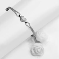 Silver Zircon Studded Heart Bracelet (Adjustable)