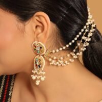 22K Gold Plated Golden Elegance Triple Strand Pearl Ear Chain (Adjustable)