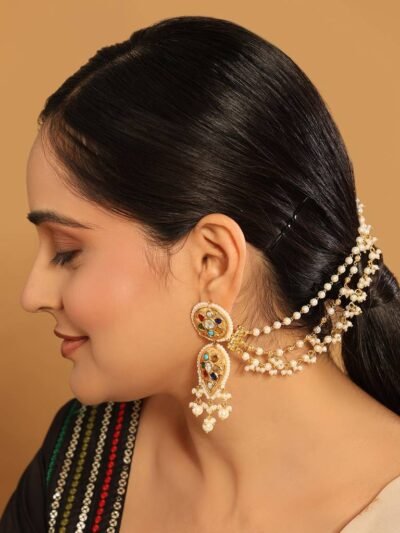22K Gold Plated Golden Elegance Triple Strand Pearl Ear Chain (Adjustable) - Image 2