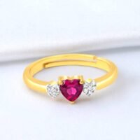 Pink Heart Gold Plated 925 Sterling Silver Ring (Adjustable)