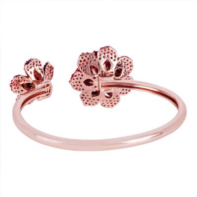 Premium Rosegold Plated Floral Rose Motif Cuff Bracelet With Ruby Red Stones -Adjustable & Comfort Fit For All Wrist Sizes - Image 4