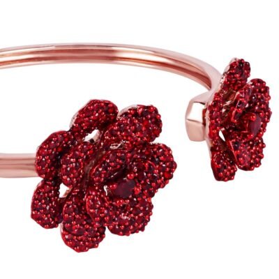 Premium Rosegold Plated Floral Rose Motif Cuff Bracelet With Ruby Red Stones -Adjustable & Comfort Fit For All Wrist Sizes - Image 5