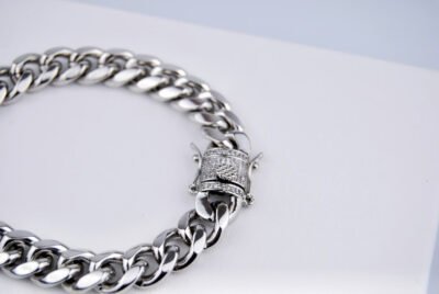 Iced Out 8mm CZ Cuban Link Bracelet - Men's Hip Hop Jewelry in White Gold - Image 5
