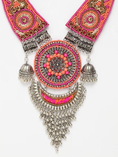 Multicolor Embroidered Afghan Tasseled Design Antique Oxidised Necklace - Image 4