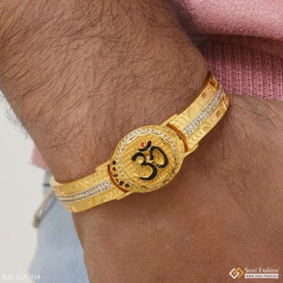 Om Superior Quality Hand-Finished Design Gold Plated Kada for Men - Image 3