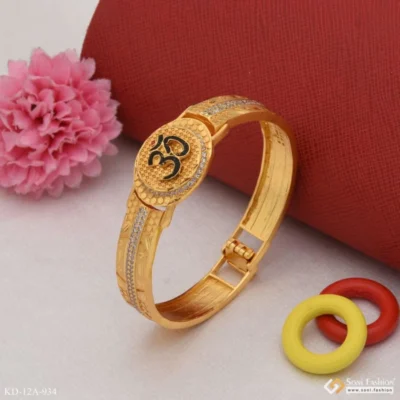 Om Superior Quality Hand-Finished Design Gold Plated Kada for Men - Image 5