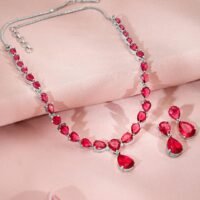 Plated Ruby Red Studded Statement Jewellery Set