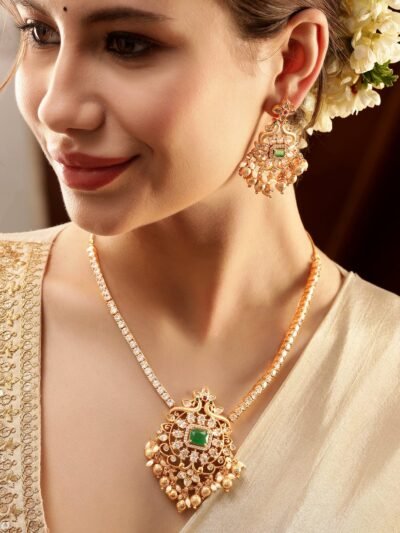 Rubans Radiant Gold Tone Temple Necklace Set with Multicolored Stones - Image 2