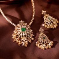Rubans Radiant Gold Tone Temple Necklace Set with Multicolored Stones