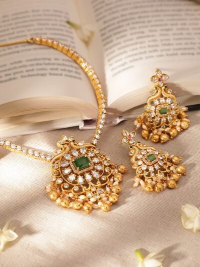 Rubans Radiant Gold Tone Temple Necklace Set with Multicolored Stones - Image 3