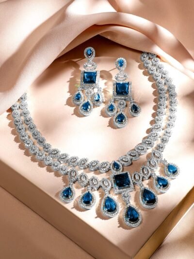 Cubic Zirconia Luxe Statement Jewellery Set in Silver Tone for Women - Image 2
