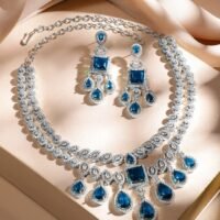 Cubic Zirconia Luxe Statement Jewellery Set in Silver Tone for Women