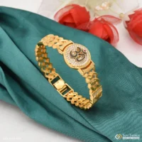 Gold Plated Om Artisanal Design Bracelet Kada for Men